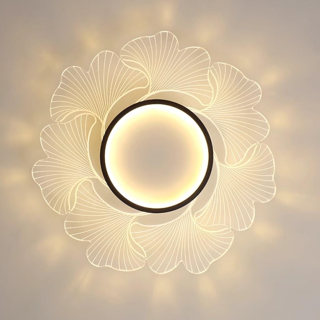 Wohnzimmerlampe LED Deckenleuchte Moderne Dimmbare Deckenlampe Mit Fernbedienung 3000K-6000K Florales Design Dekorative Acryl Schirm Kronleuchter Schlafzimmer Kinderzimmer Beleuchtung(Gold,52cm(28w))