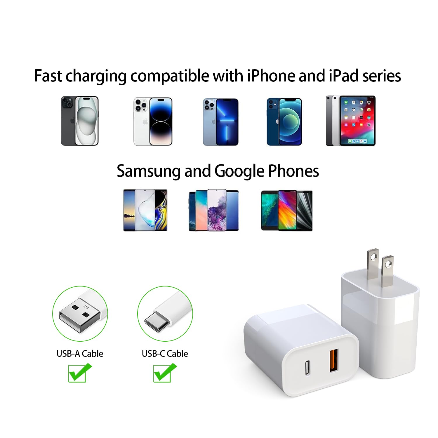 Adaptador de Corriente USB-C y USB-A de Doble Puerto de 30 W para Apple Watch Series Block, iWatch 9, iPhone 15 Block, iPad Charging Block 2024, AirPods Pro 2nd, Cargador de Pared GAN USB C Blanco