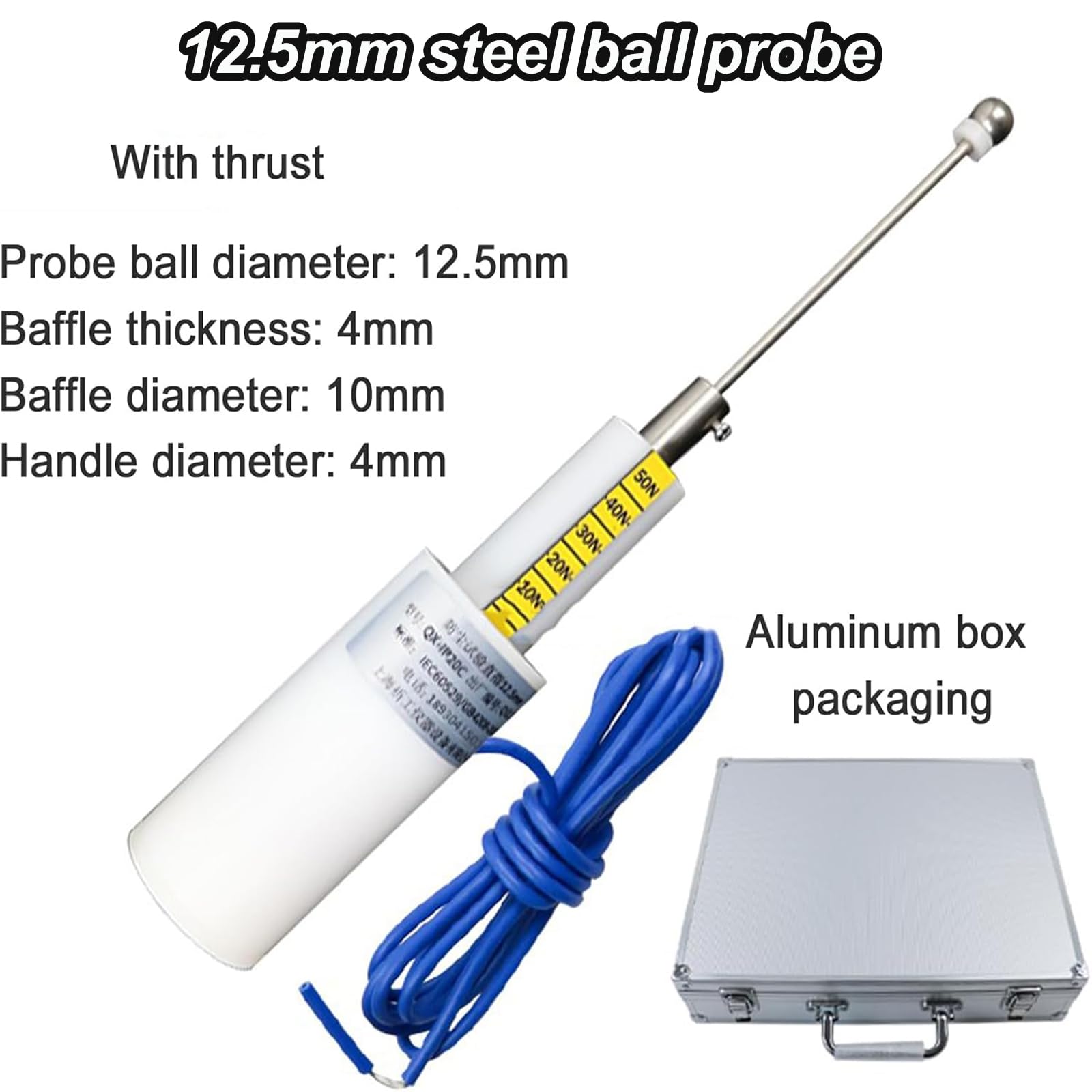 Sonda de prueba de seguridad eléctrica con esfera de acero inoxidable de 12,5 mm, mango de fuerza 50N, diámetro de 4 mm para pruebas industriales