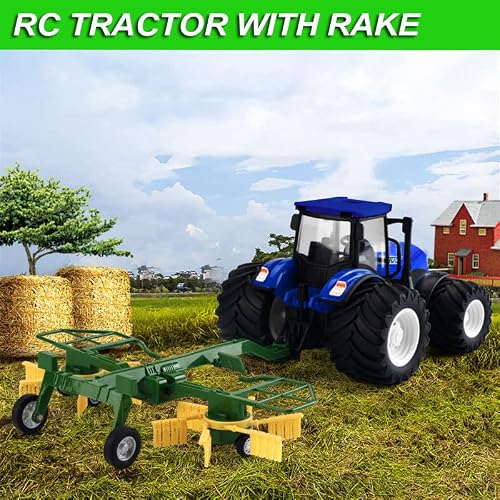 Rc Truck Farm Tractor With 2 Rechargeable Batteries - 2.4G 1/24 High Simulation Construction Vehicle With Dual Rotary Swath Windrower，Remote Control Toy With Lights, Hobby Model Toys For Kids 3-6 #TOP2