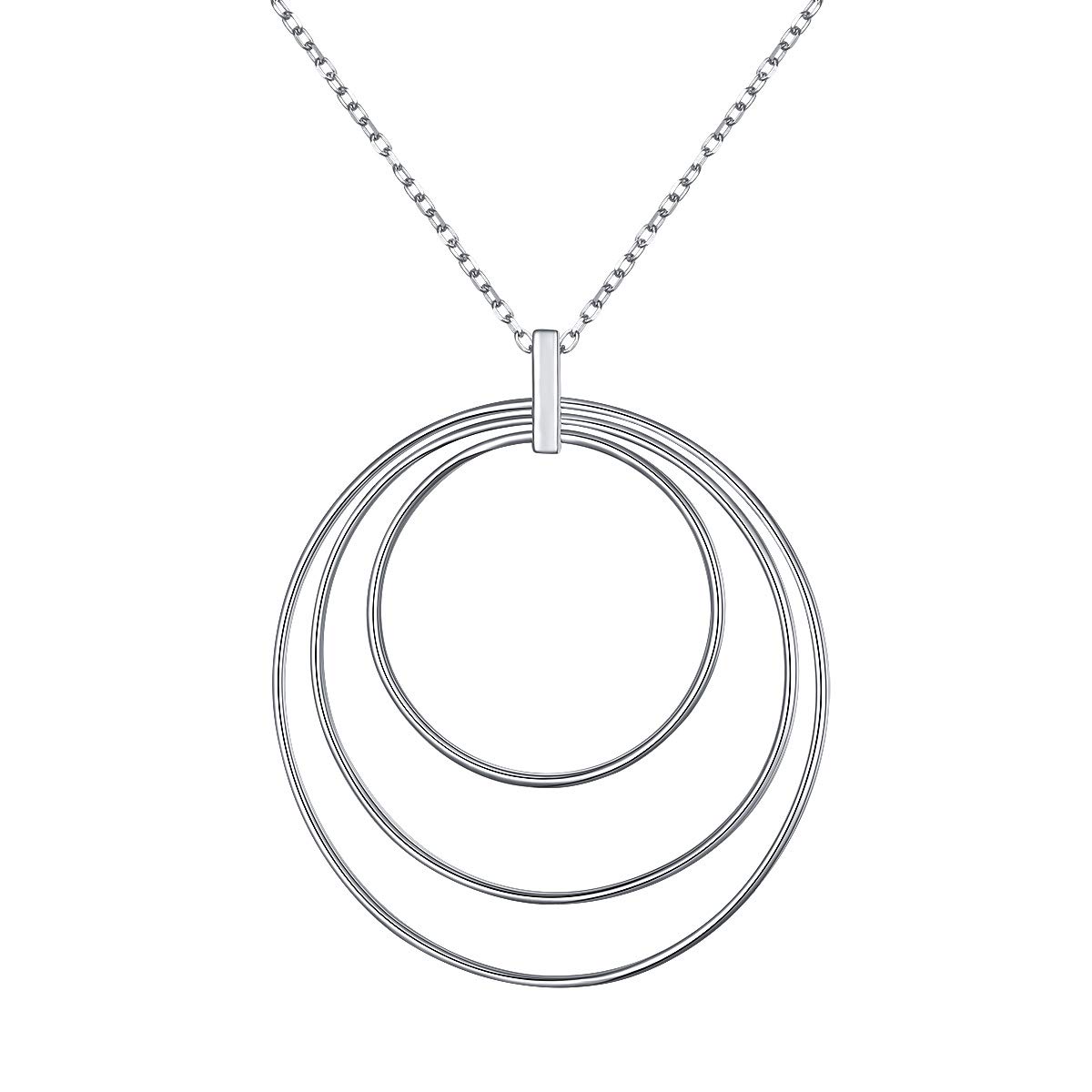 AlphmLong Chain Necklace S925 Sterling Silver Large Pendant for Women Statement Sweater Y-Necklace Bar Circle Heart Triangle Jewelry