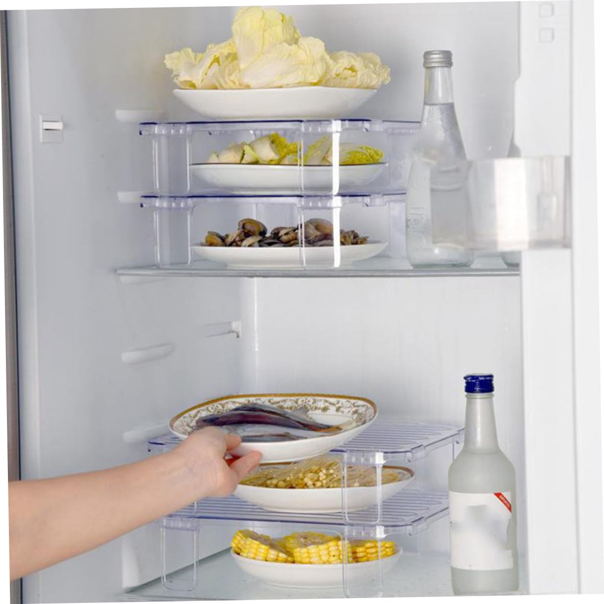 POPETPOP Organizer per Frigorifero Impilabile Trasparente Accessori Cucina Pratici Ripiano per Stoccaggio Armadi e Ristoranti