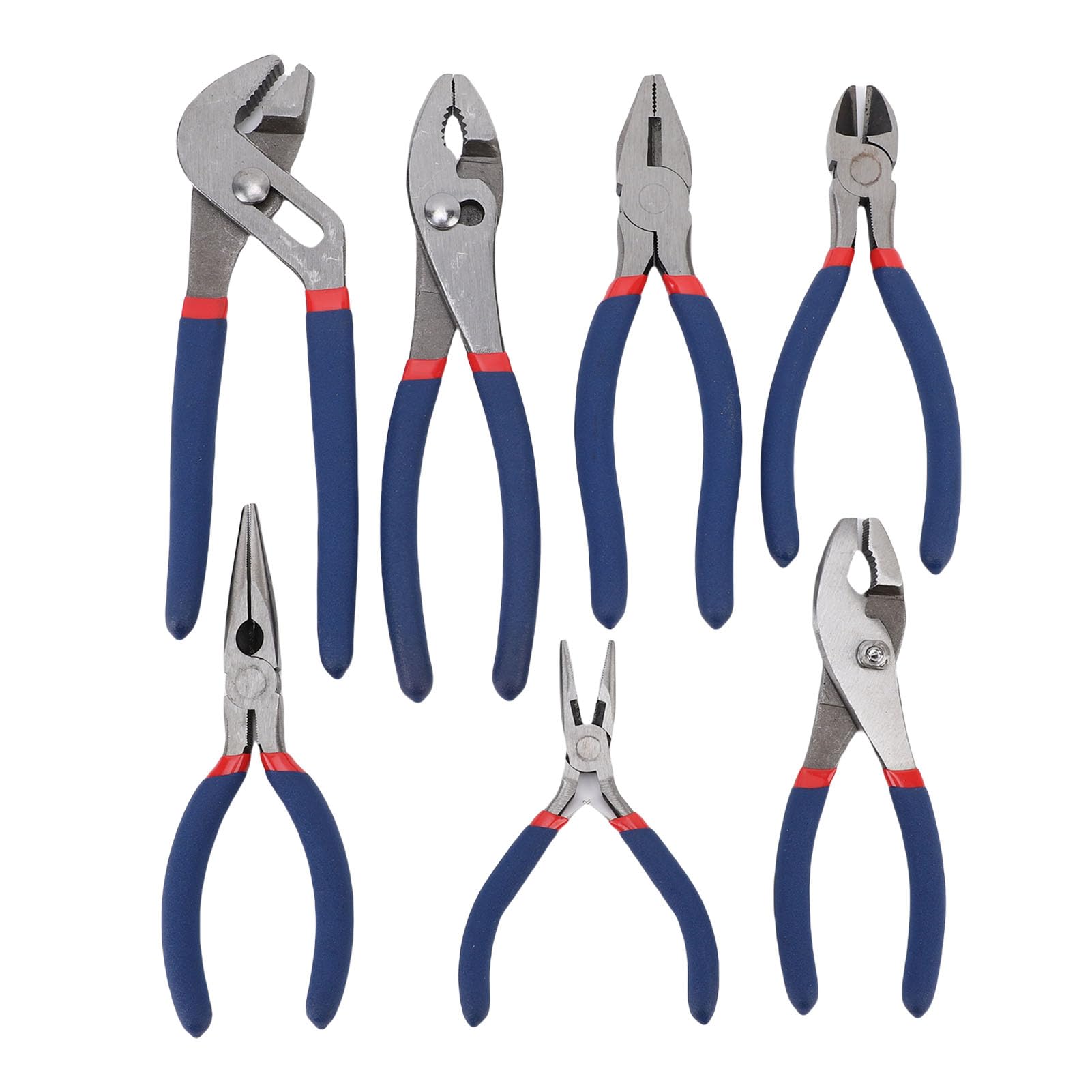 Set di 7 Pinze con Pinza a Giunto Scanalato e Pinza a Slittamento | Kit di attrezzi multiuso per riparazione auto, acciaio , impugnature comode, naso lungo, guardalinee, pinze diagonali