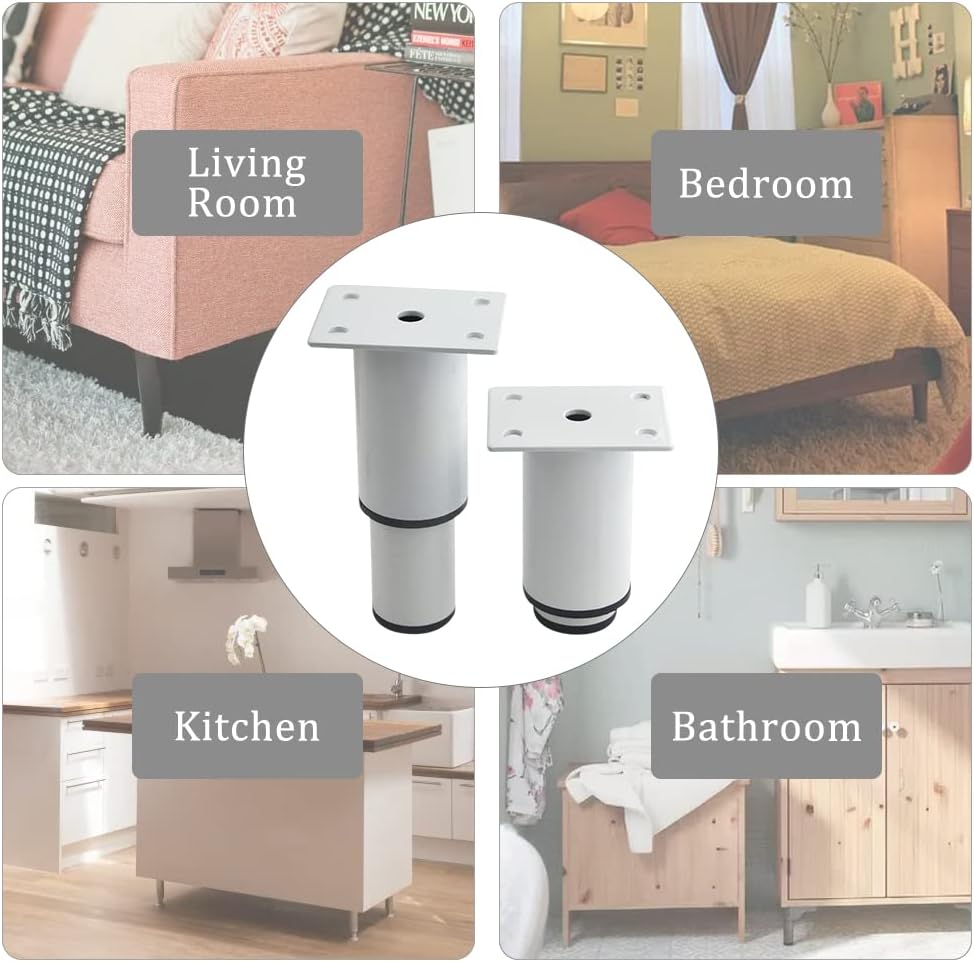 8Pack Metal Adjustable Furniture Legs Cabinet Foot Legs Heavy Duty Bed Center Frame Slat Support Leg for Table Bed Sofa (3’’/80mm-4.7’’/120mm, White)