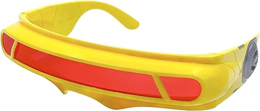 grinderPUNCH Futuristic Space Alien Costume Sunglasses Cyclops Shield Party Mirror Mono Lens 2 Pack (Yellow - Red Lens)