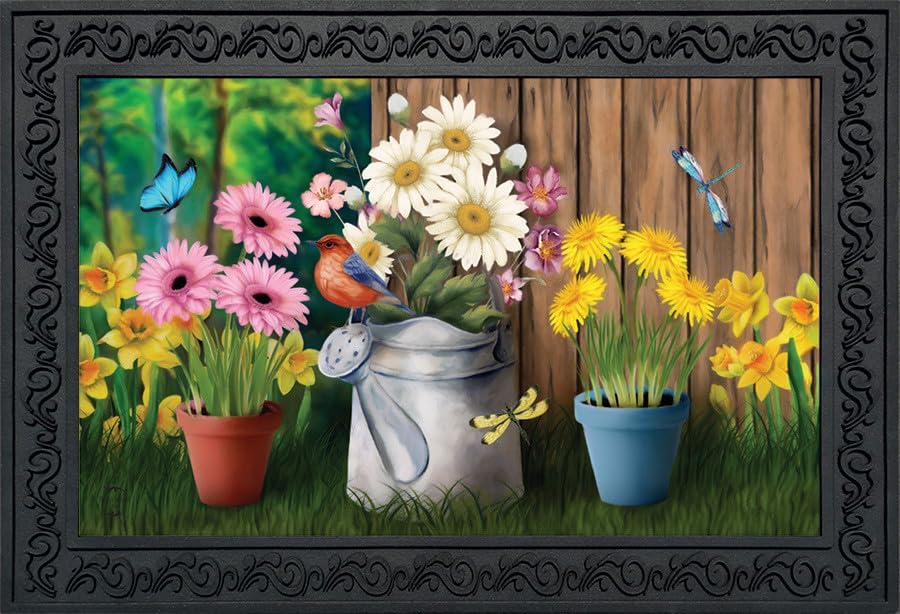 Briarwood Lane Spring Jubilee Floral Doormat Watering Can Indoor Outdoor 18"x30"