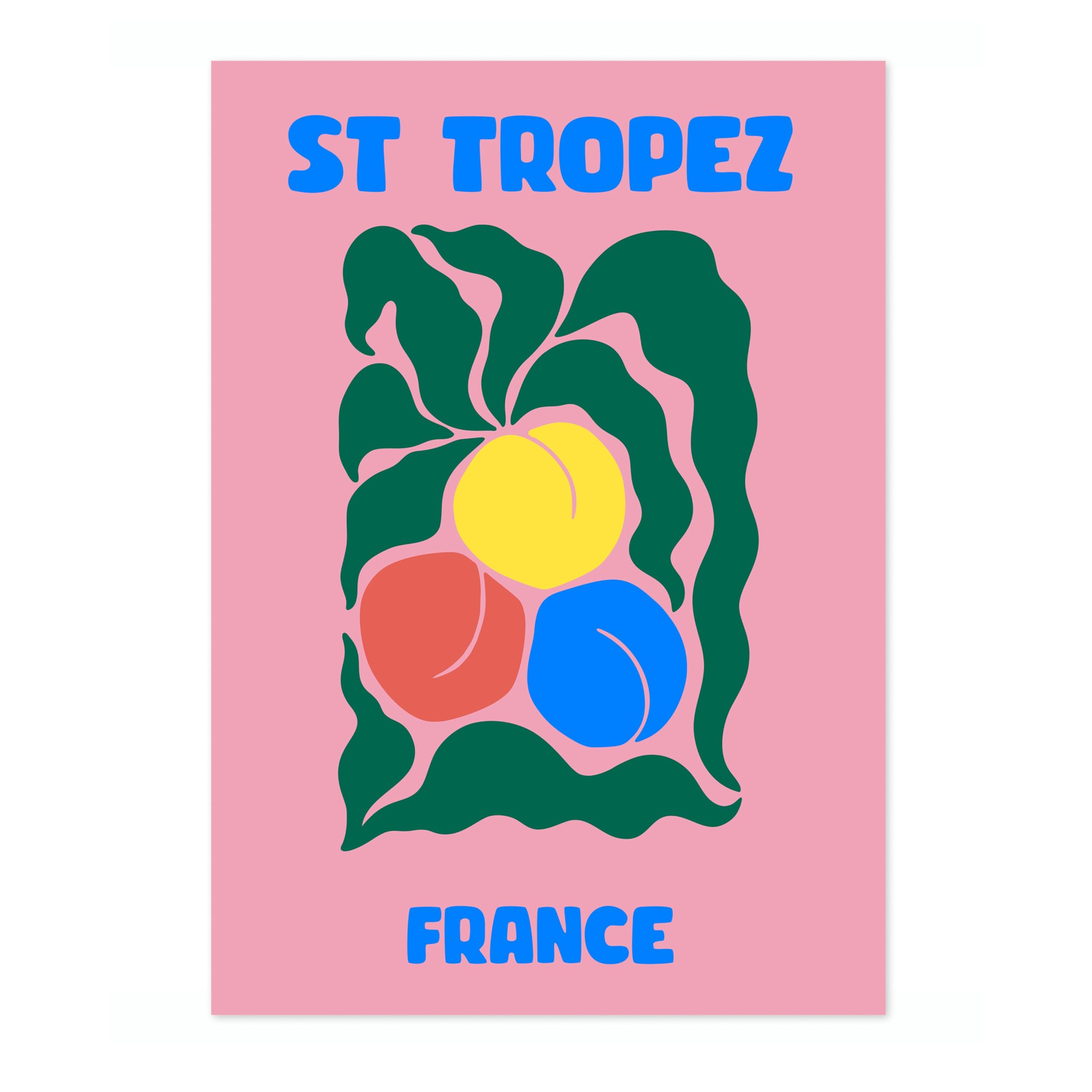 St Tropez Travel Poster, Colourful Abstract Preppy Minimalist Room Decor Wall Art Print, Archival Matte, A2 (Print Only) - 59.4x42cm — image 1