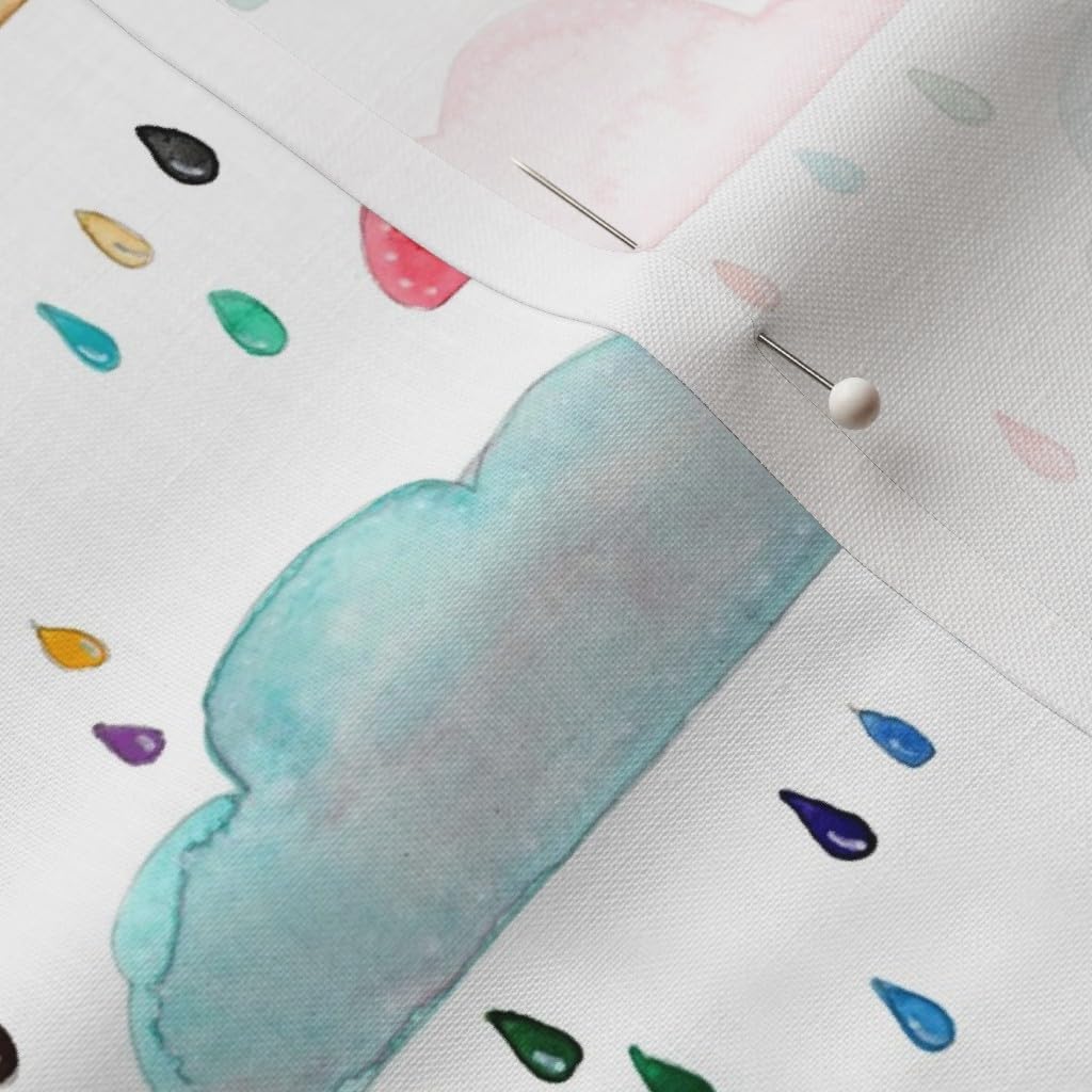 Spoonflower Fabric - Watercolor Clouds Rain Raindrops Rainbow Printed on Petal Signature Cotton Fabric by The Yard - Sewing Quilting Apparel Crafts Decor