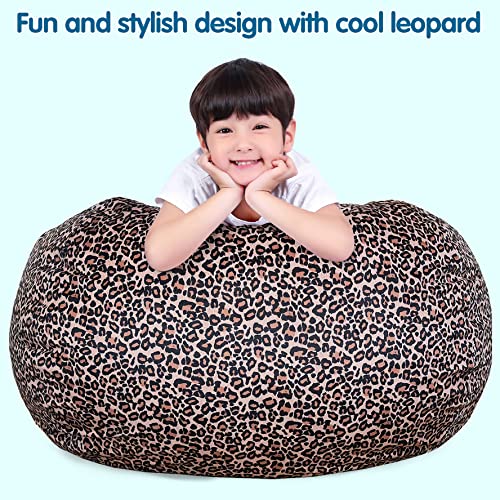Lukeight Stuffed Animal Bean Bag Storage For Kids And Teens Without Filling, Stuffed Animal Storage Bean Bag Chair, Soft Velvet Leopard Print Bean Bag Chair Cover For Kids, (No Beans) X-Large #TOP5