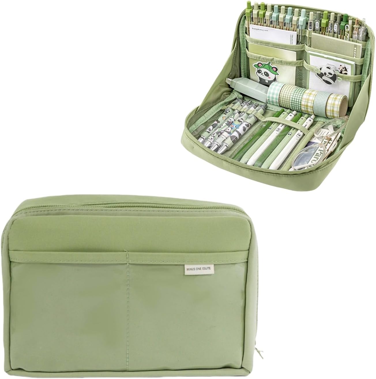 Kawaii Cute Aesthetic Pencil Case - Large Capacity Canvas Pen Pouch Bag (Green)