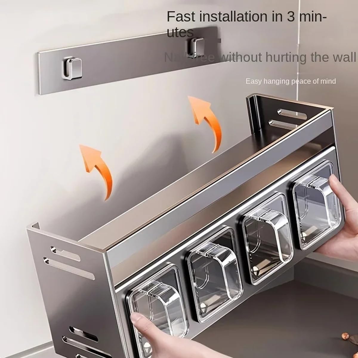 Gewürzregal aus Edelstahl zur Wandmontage, multifunktional, Küchenaufbewahrung für Gläser, Gewürze und Gewürze, platzsparendes Design für das Kochen zu Hause