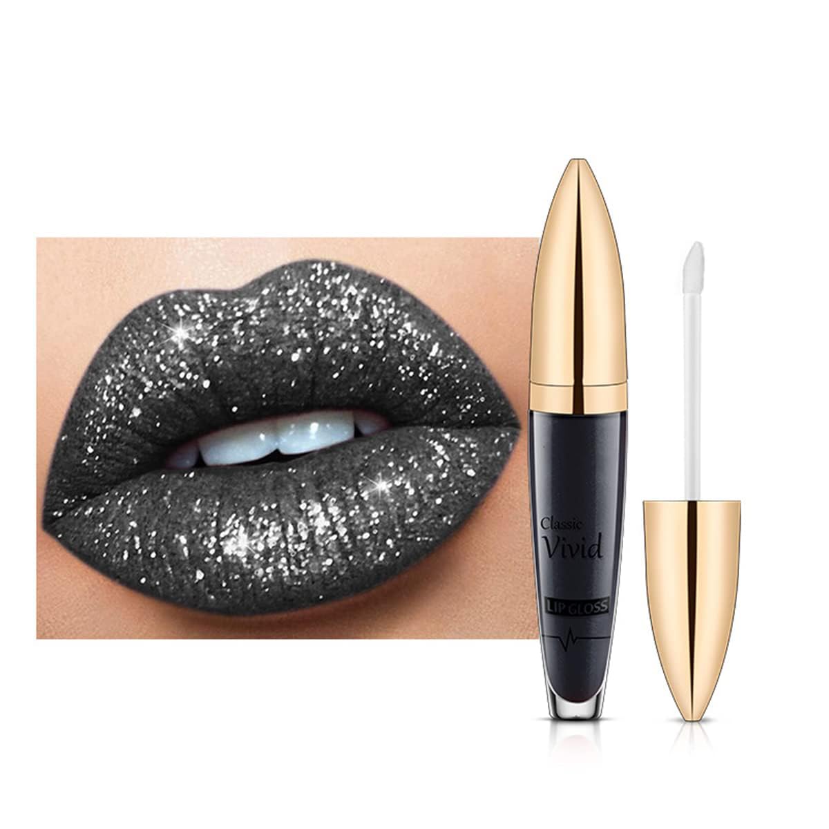 Halloween Diamond Shiny Matte Lipstick, Gothic Glitter Liquid Lip Gloss, Sparkling High Pigment Waterproof Longlasting Lipsticks, Bold Shimmer Lip Glaze for Masquerade, Cosplay Makeup (#18)