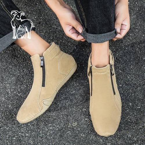 Men's Causal Fashion Ankle Chukka Boots Comfort Round Toe Alligator Printed Fur Lined Non Slip Side Zip Boots Outdoor High Top Driving Walking Shoes4