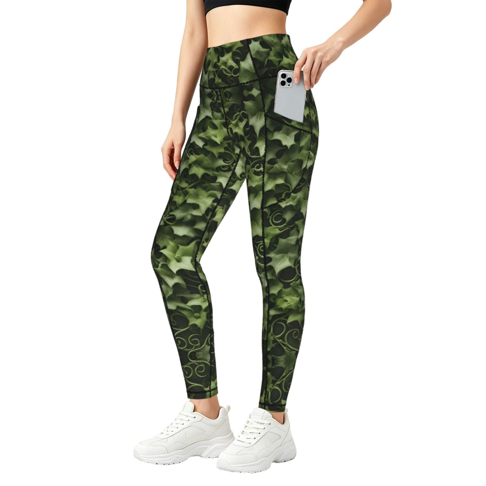 Leggings con estampado de hiedra y bolsillos para fitness de mujer 8