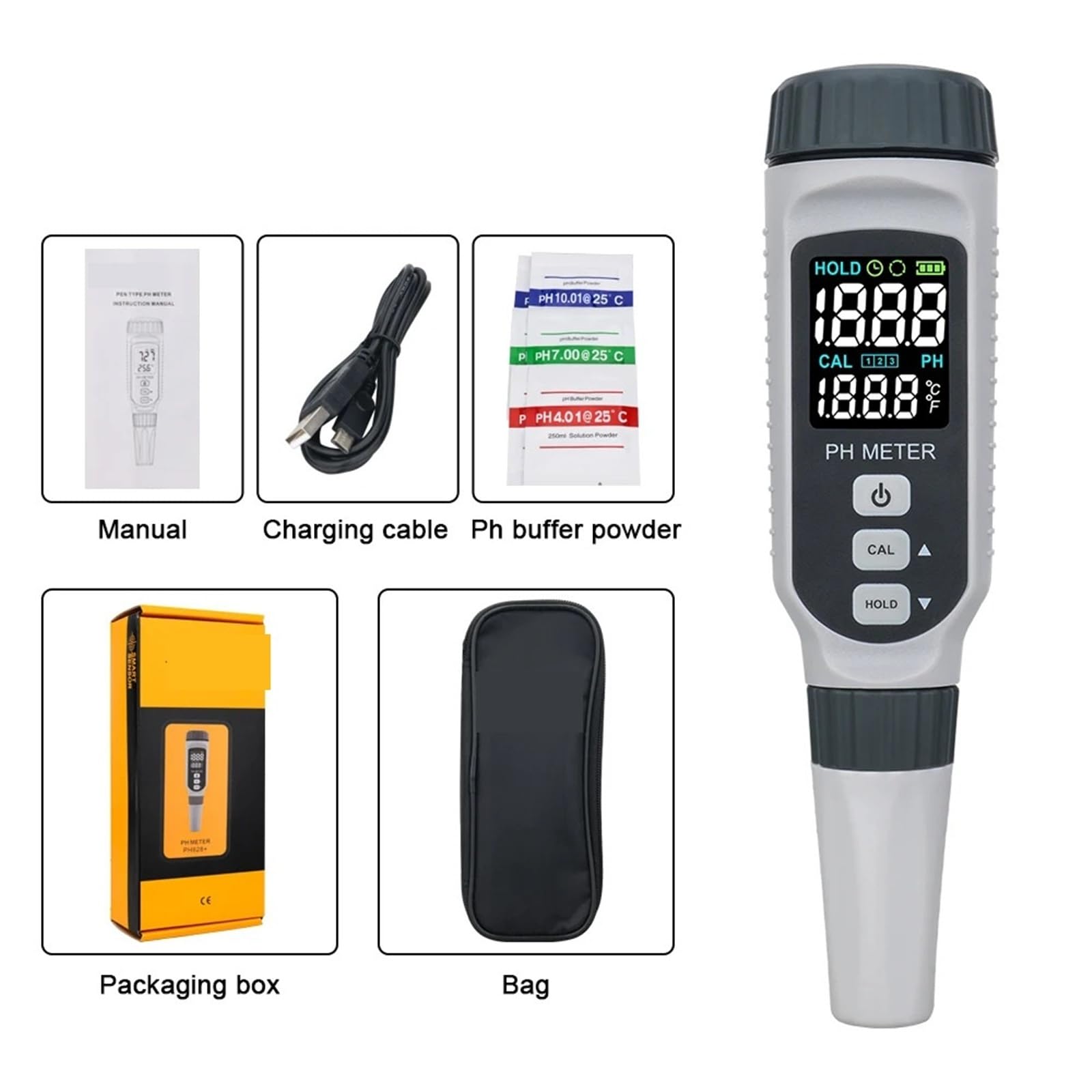 Misuratore di PH a Penna Ricaricabile Misuratore di qualità Acqua Professionale Tester di PH Digitale Acidimetro Misuratore di acidità Acidometro
