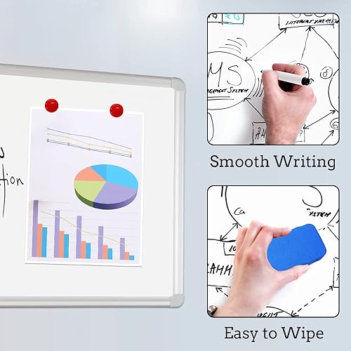 Miniatura 4 de DEVELOP Pizarra blanca magnética de borrado en seco, 24 x 18 pulgadas, pizarra blanca colgante con marco de aluminio plateado, pizarras ligeras con