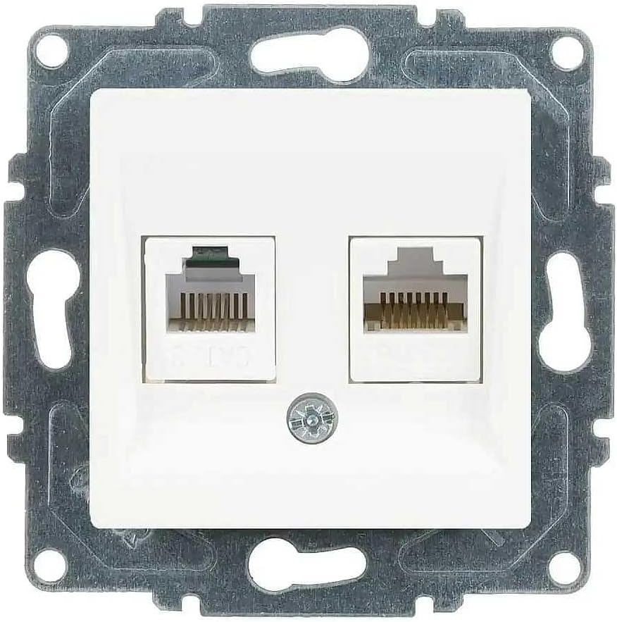Eqona Radius Neoline Data + Nümeris Telefon Prizi (RJ45 Cat6 + Cat3), Beyaz (Mekanizma + TuşKapak)