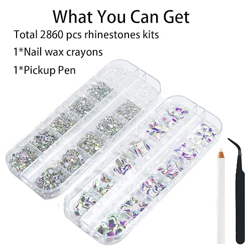 Miniatura 3 de 2680 diamantes de imitación AB para uñas, dijes grandes de colores para uñas, piedras preciosas de diamante con 2560 cuentas redondas AB con parte