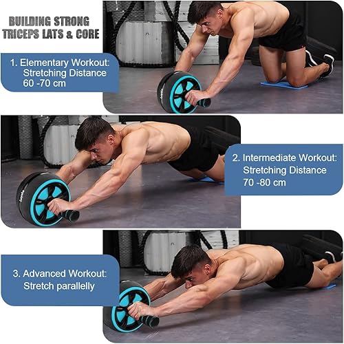 Miniatura 5 de Rueda de rodillo Ab, 10 en 1 para abdominales con bandas de resistencia, estera de rodilla, cuerda de salto, barra de empuje  equipo de gimnasio en