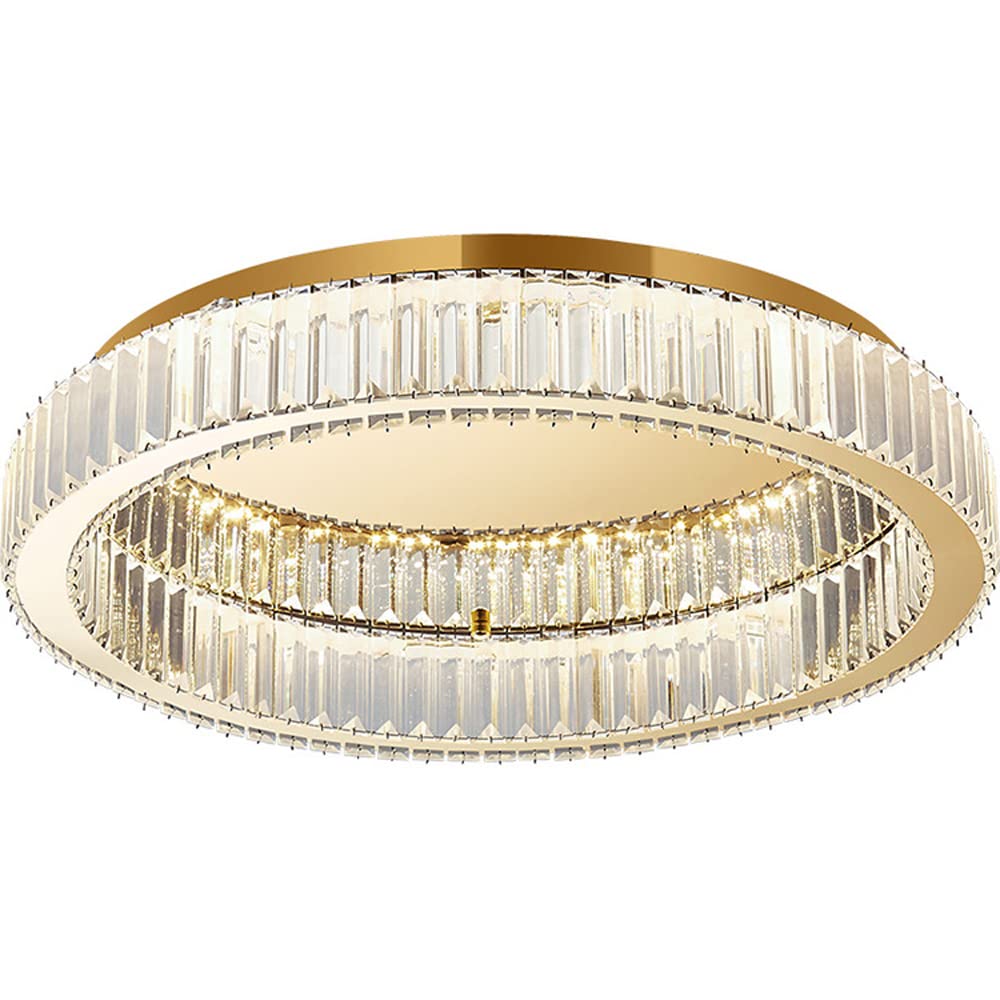 SAyfur Modern Crystal Chandelier, 60CM Gold, Indoor, LED, Remote Control, 80W, 220V, Clear Crystal Glass Shade