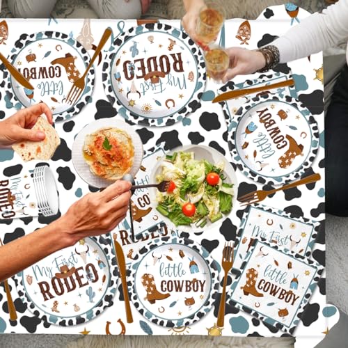 My First Rodeo Birthday Party Supplies Boy-142Pcs Western Cowboy Tableware 1st Rodeo Birthday Party Decorations Blue My First Rodeo Baby Shower Dinnerware for Boy