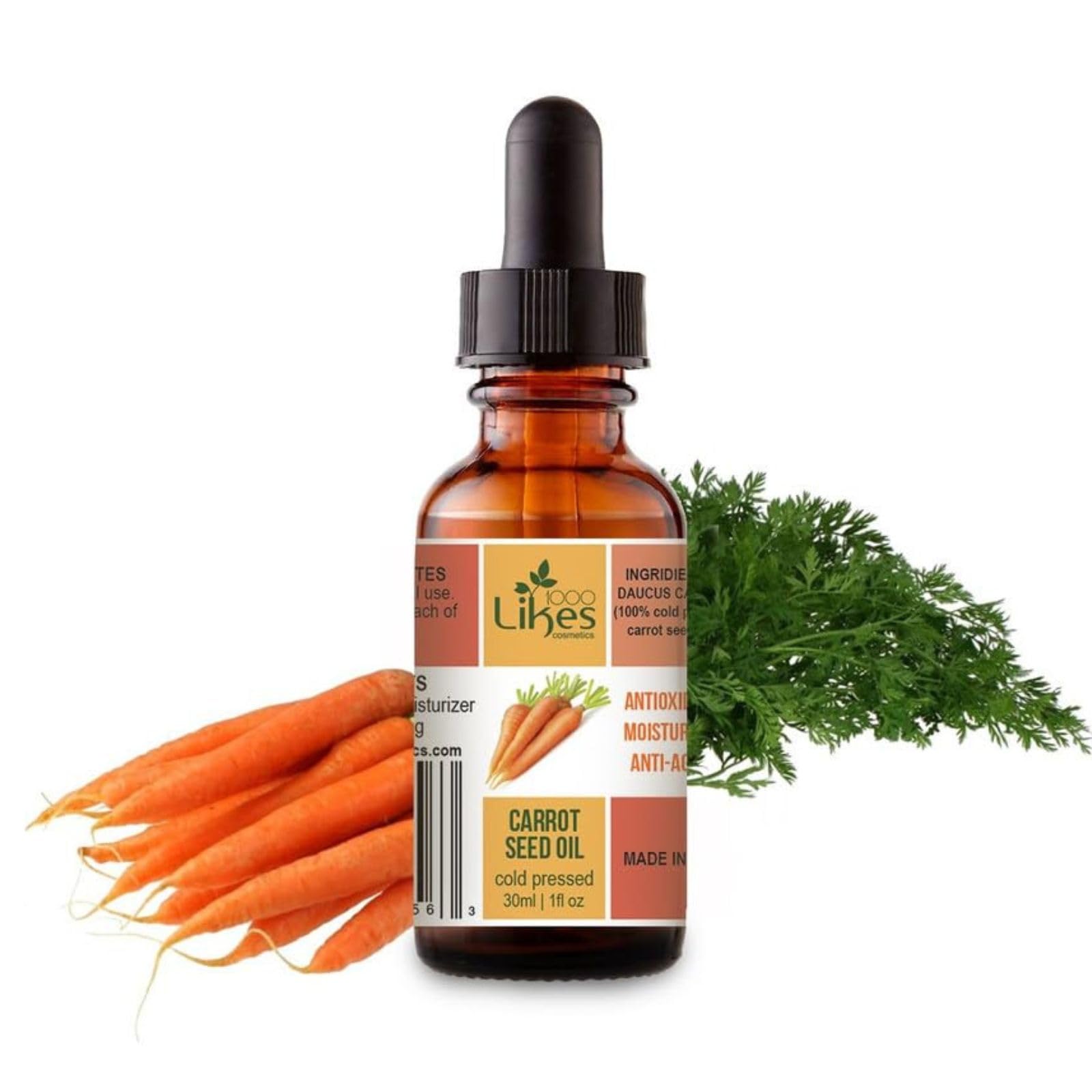 Premium Cold-Pressed Carrot Seed Oil – 100% Pure, Natural and Fresh Scented By 1000 Likes Cosmetics - Nourishing Oil for Hair, Skin & Face - Hydrating