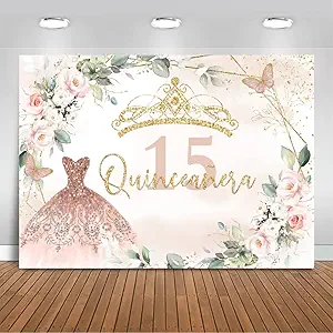 Mocsicka Quinceanera Birthday Backdrop for Sweet Girl Mis Quince Anos 15th Birthday Party Decorations Pink Silver Photograpy Background Prop (Pink, 7x5ft (82x60 inch))