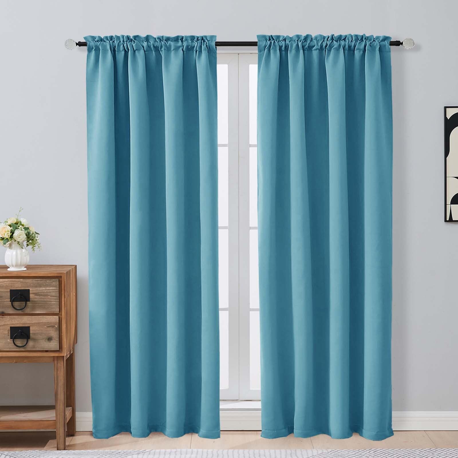 OVZME Turquoise Blackout Curtains for Bedroom 72 Inch Length 2 Panels Set, Thermal Insulated Curtains for Living Room Nursery, Dual Rod Pocket Window Drapes for Patio French Door Front Door, 2x40Wx72L