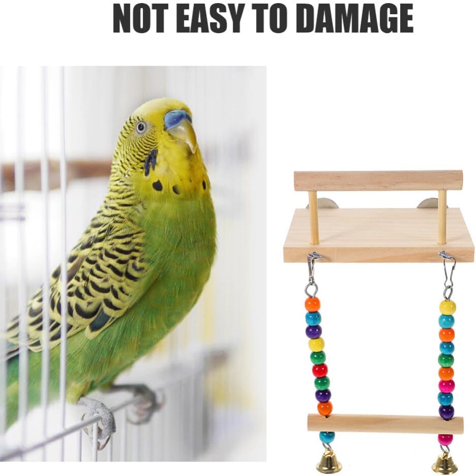 Sosoport Bird Perch Stand Bell Natural Exercise Platform for Parrots Parakeets and Finches Safe Chewing Toy for Bird Cages Easy to Install Birdcage Accessories