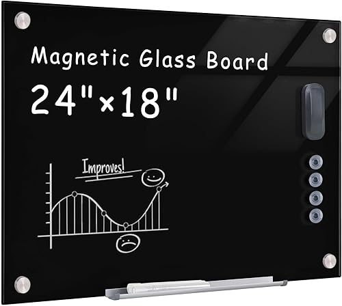 Mifuro Pizarra magnética de cristal, 24 x 18 pulgadas, para pared, sin marco, pizarra de borrado en seco para oficina, hogar y escuela, color negro