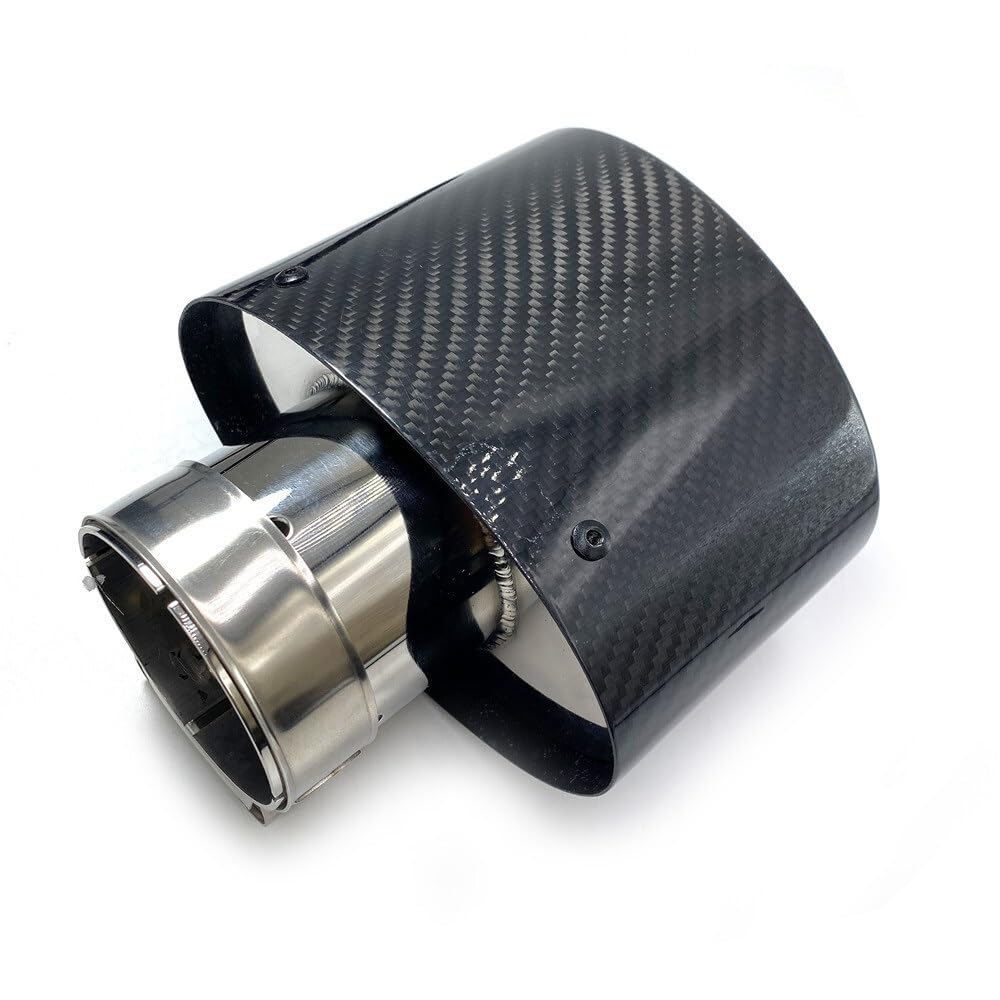 Cola De Escape Coche Punta de silenciador coche fibra carbono brillante, decoración boquilla tubo escape, ovalada plateada Universal, inclinación 150mm, izquierda y derecha(ID 48mm-OD 150mm)