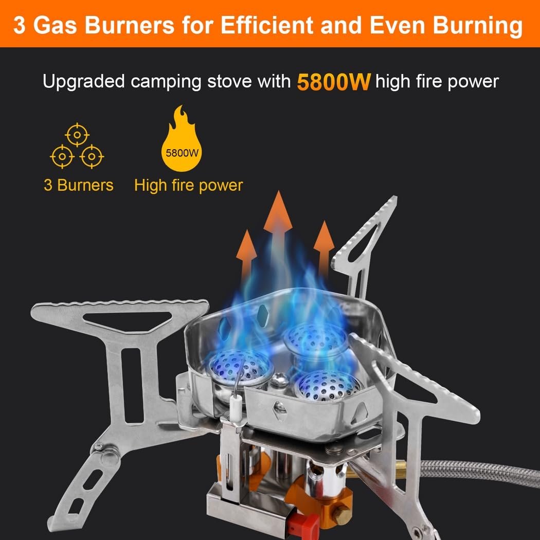 Réchaud de camping à gaz coupe-vent 6800 W : mini réchaud à gaz de camping pliable avec allumage piézo pour extérieur, pique-nique, trekking, randonnée, randonnée
