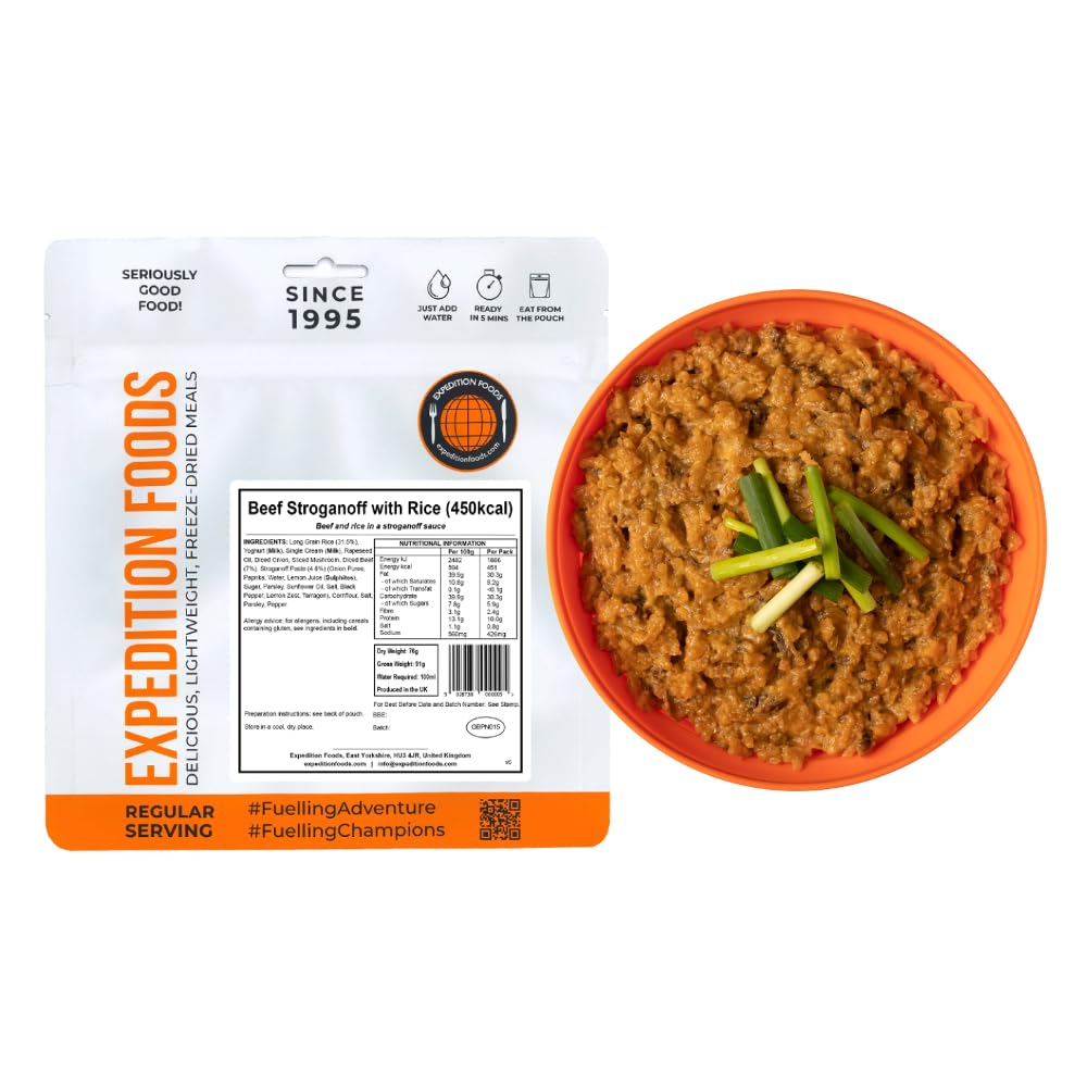 EXPEDITION FOODS Beef Stroganoff with Rice (Single Serving / 450KCAL) | Freeze-Dried Camping & Hiking Food