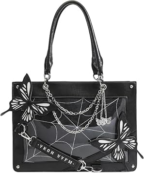 Women Goth Purse Y2K Crossbody Bag Butterfly Spider Web Dark Academia Shoulder Tote Handbag Emo Alt Gothic Accessories Black