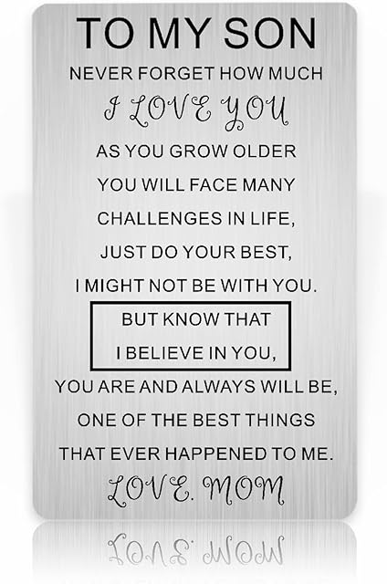 Son Birthday Card, Engraved Son Wallet Card from Mum Metal Wallet Insert Card to My Son from Mum, 18th Birthday Gifts for Boys Son Gift from Mom for Birthday Graduation Christmas Inspirational