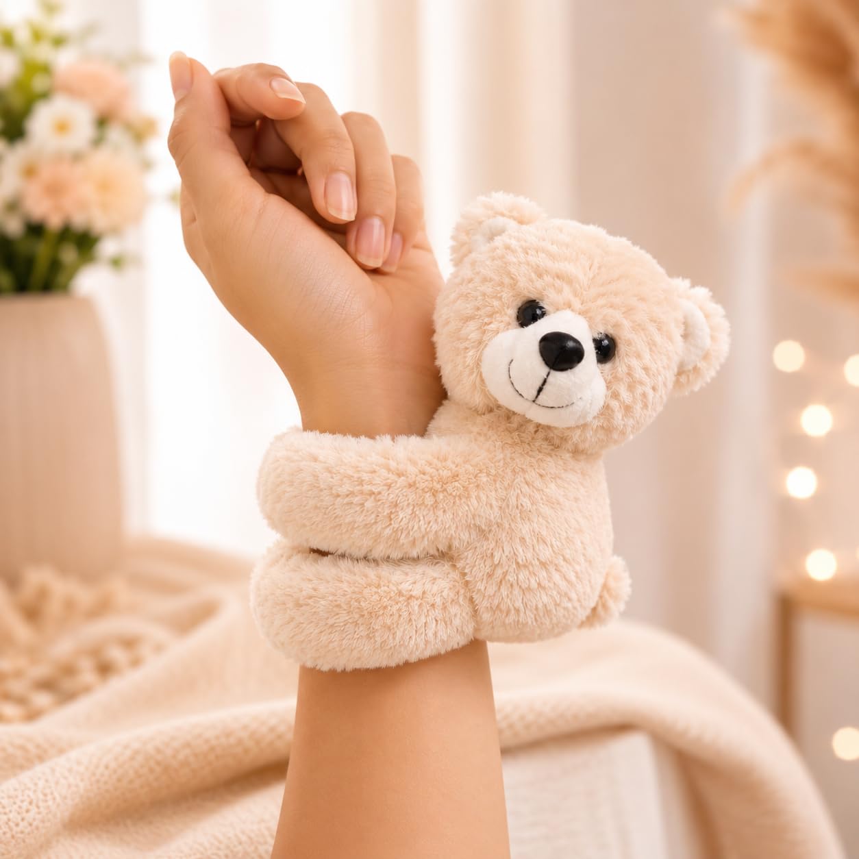 Babique Teddy Plush Slap Wristband | Cute Animal Snap Wristband | Soft Plush Wearable Toy Bracelet for Kids, Boys & Girls | Adjustable Snap Band | Pack of 1
