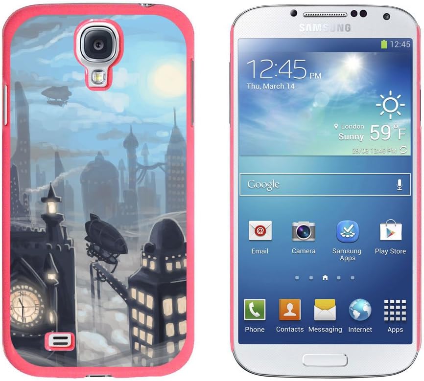 Graphics and More Snap-On Hard Protective Case for Samsung Galaxy S4 - Steampunk City - Steam Airship Dirigible Zeppelin - Non-Retail Packaging - Pink