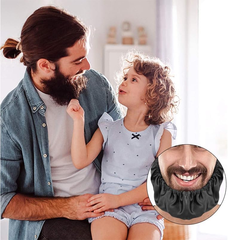 Beard Bandana, 6 Pack Men Beard Bib Black Beard Covers Soft Comfortable and Silky Satin Facial Hair Apron Guard Bonnet Rag Man Bedtime Bib Beard Cap Ear Beard Bandana