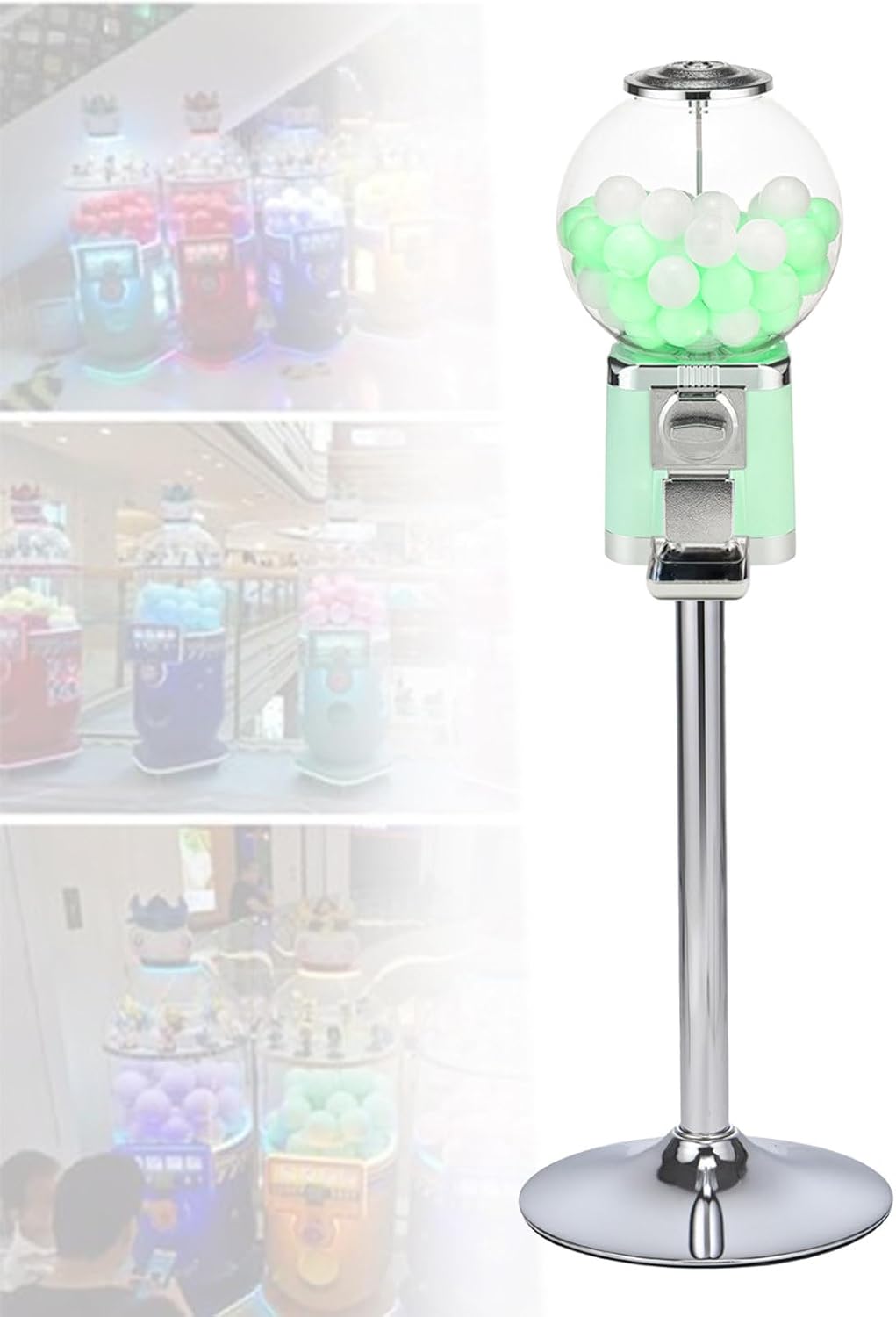 Commercial Toy Capsule Dispenser Vending Machine - Coin Operated with 200 Empty Capsules for Small Candies, Nuts, Gum & Prizes - Fun Interactive Kids Toy, Green Base