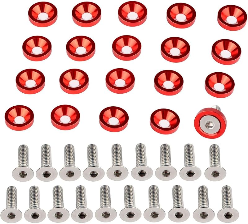 Kit de Arruelas de Alumínio e Parafusos M6 x 20 mm KOSJETHAS Vermelho – 20 conjuntos
