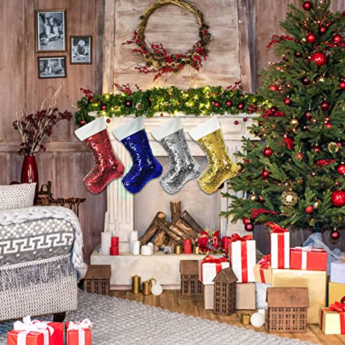 Jyflzq Silver Sequin Sublimation Christmas Stockings 2 Pack Glitter Reversible Personalized Blanks Flip Sequins Xmas Fireplace Hanging Stockings #TOP5