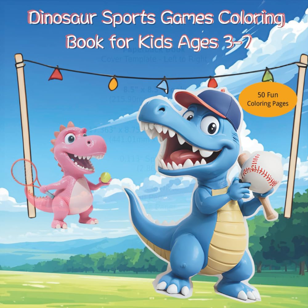 Dinosaur Sports Games Coloring Book for Kids Ages 3–7: Fun and Easy Coloring Pages Featuring Dinosaur Tennis, Basketball, Soccer, Jumping Activities and More