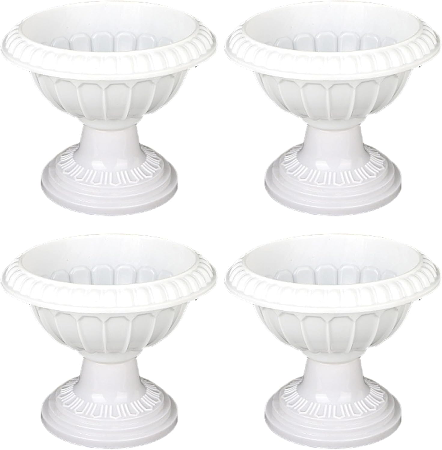 4Pcs Urn Planter 8x10in Classic Vintage Plastic Urn Planter Roman-Style Lightweight Flower Pots for Home Garden Garden Balcony Home Wedding Ceremony White