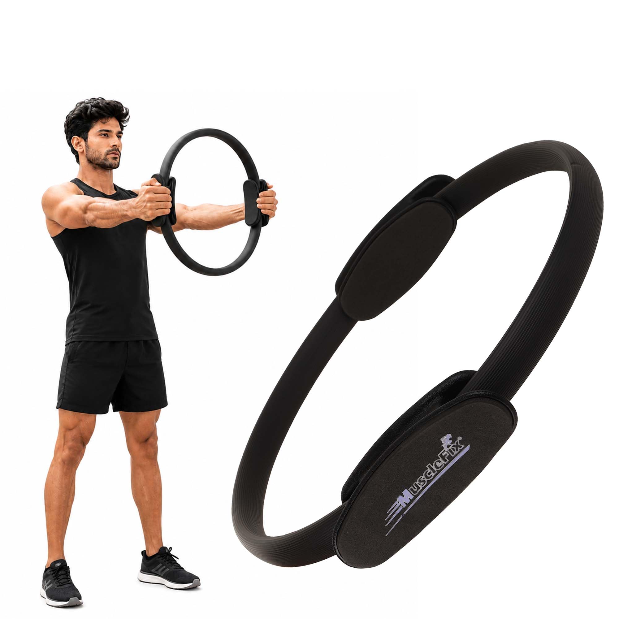 Pilates Ring 15 Inch Magic Circle | Inner Thigh Exercise Equipment for Women | Fitness Yoga Ring for Squats, Glute Activation, Core Strength & Home Workouts (Black)-image-23