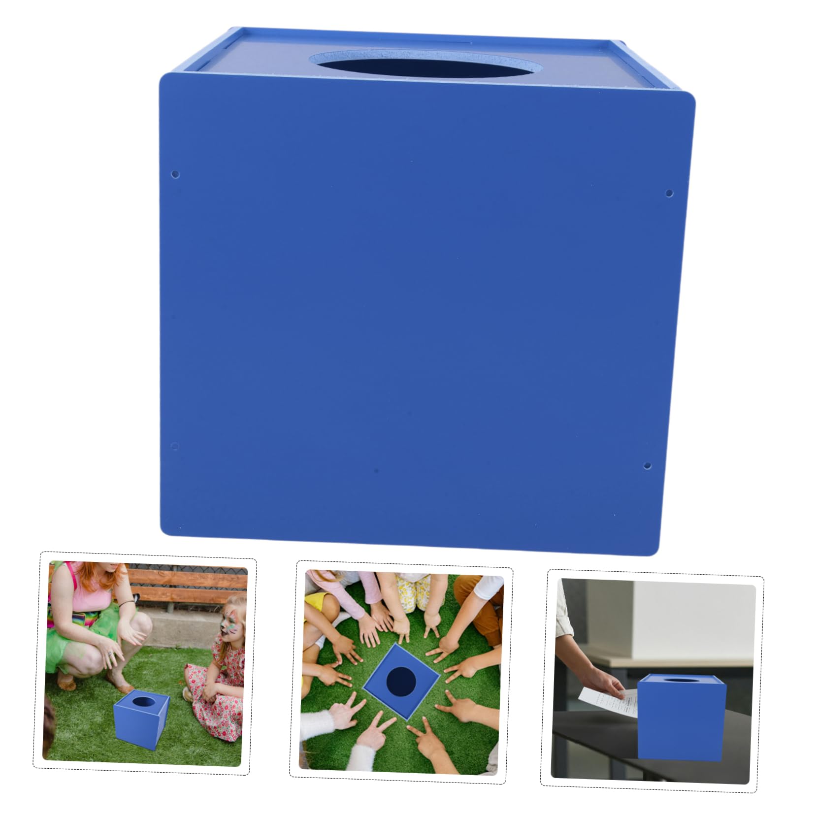 ABOOFAN Boite Facile à Utiliser Urne Cubique Trou de 12cm Tirage Sort en PVC Bleu Événements d'entreprise et Fêtes d'anniversaire