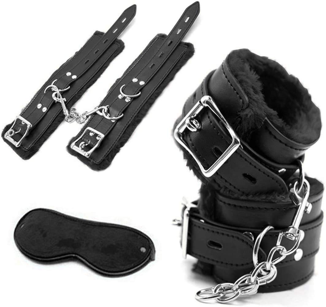 Ensemble de Servitude BDSM Composé de 18 Articles Parfait pour les Débutants, Menottes SM Avec Masque pour les Yeux et Sex Toys Érotiques pour Couple, Noir