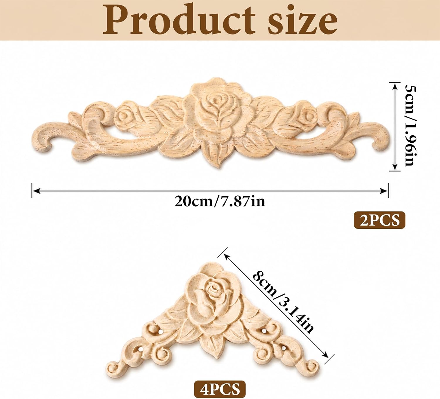 6 PCS Wooden Appliques and Onlays Set, Wood Appliques for Furniture