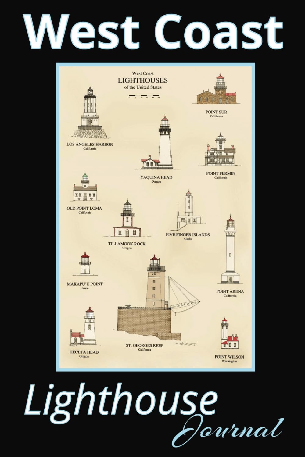West Coast Lighthouse Journal: A journal for Lighthouse lovers-a Travel Book to log your adventure-Bucket List