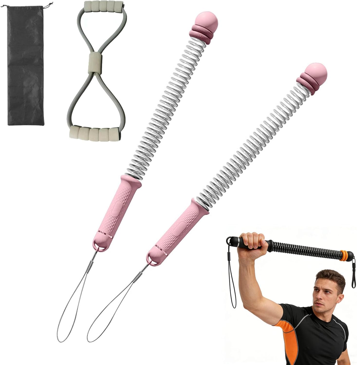 Adjustable Ropeless Battle Ropes Trainer, Cordless Battle Ropes for Home & Gym, Adjustable Weighted Cordless Spring Battle Rope with Resistance Springs, for Full-Body Training (Black)