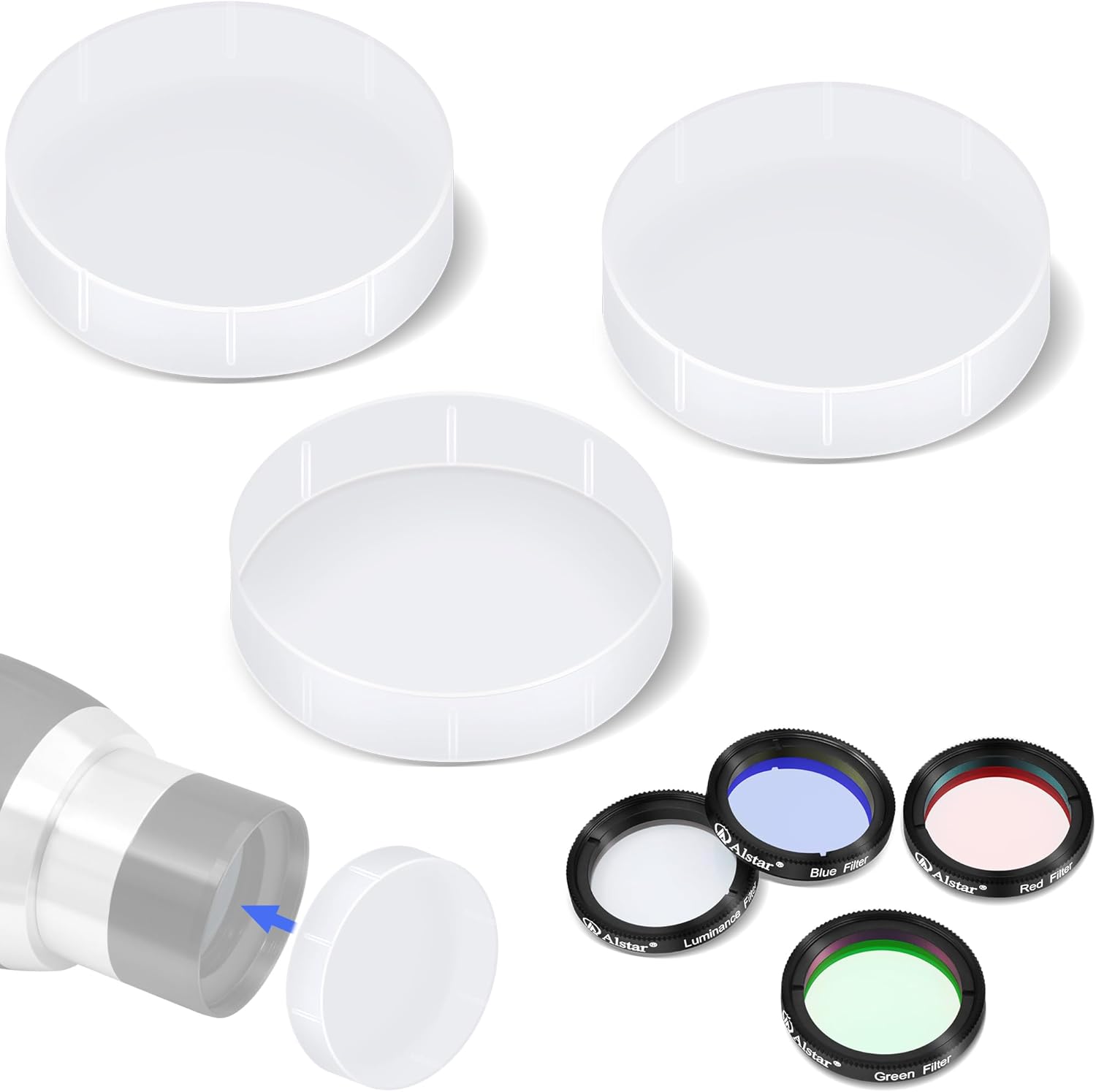 Alstar 2-Inch 3 Pcs Dust Caps - Bundle with - Telescope LRGB 1.25 Inch Filter Set